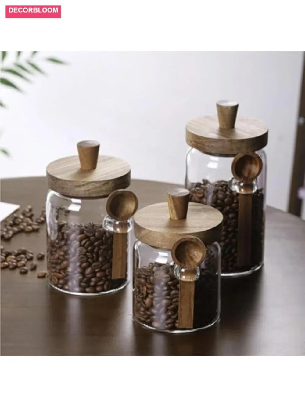 Glass Food Storage Jar with Acacia Wooden Lid and Spoon, Airtight Container,